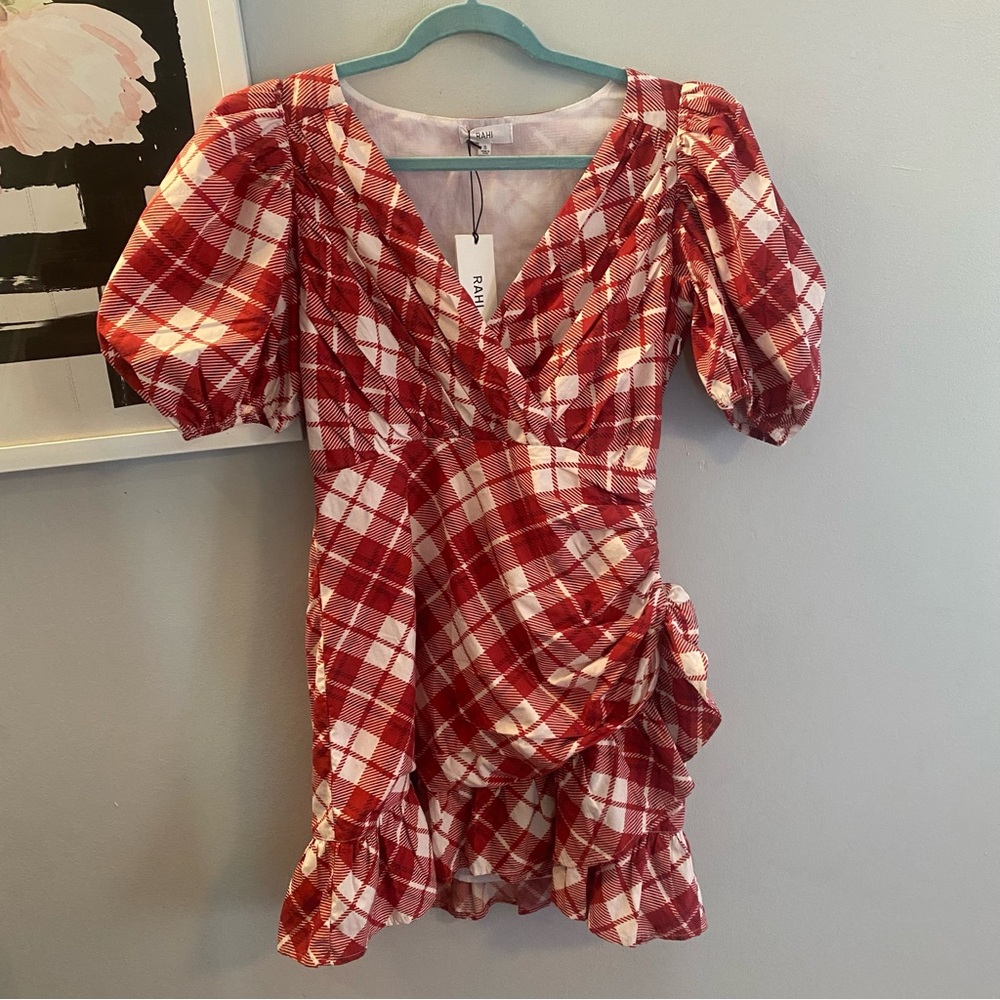 Ravi Red Gingham Seersucker Plaid Dress